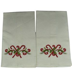 Candy Cane Embroidered Kitchen Towels Set of 2
